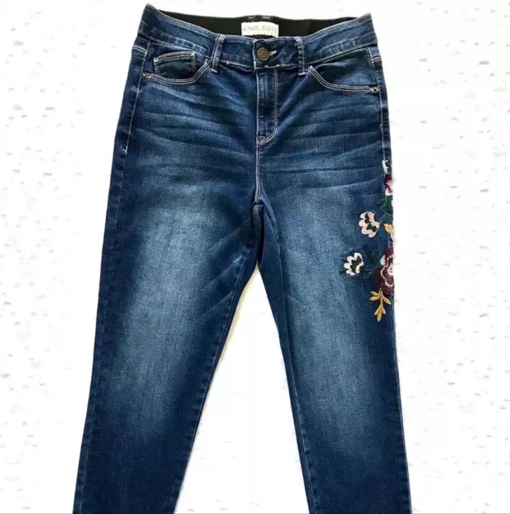 Women's Blue Jeans with Floral Embroidery